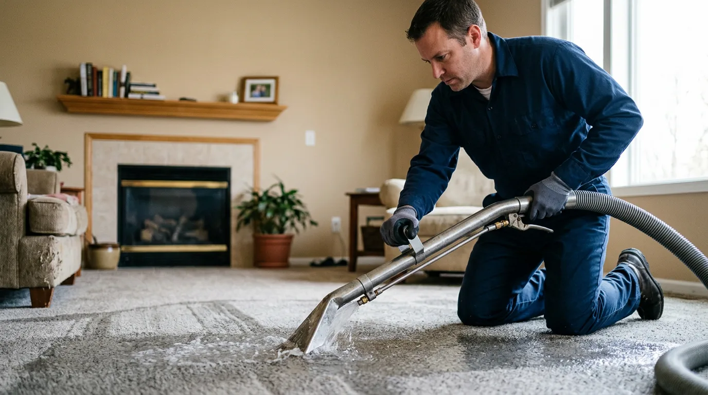 Water damage restoration technician working near Stanford, IL